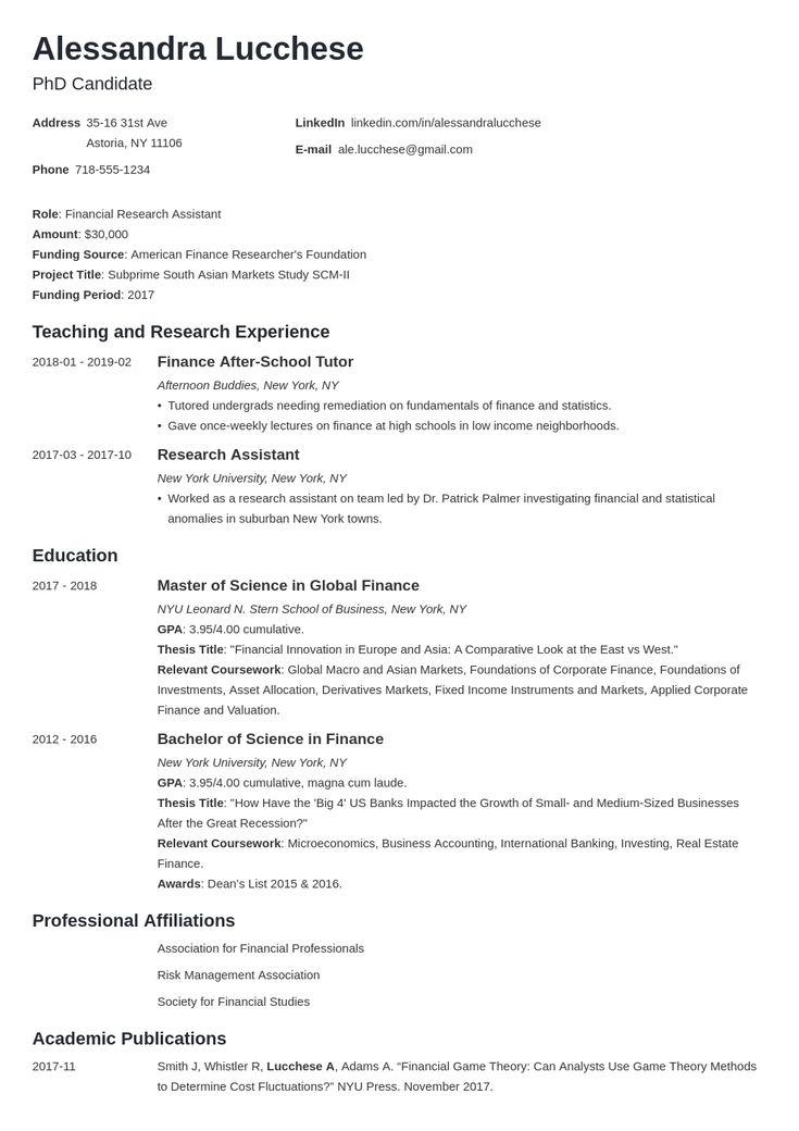 graduate school resume example template minimo in 2020