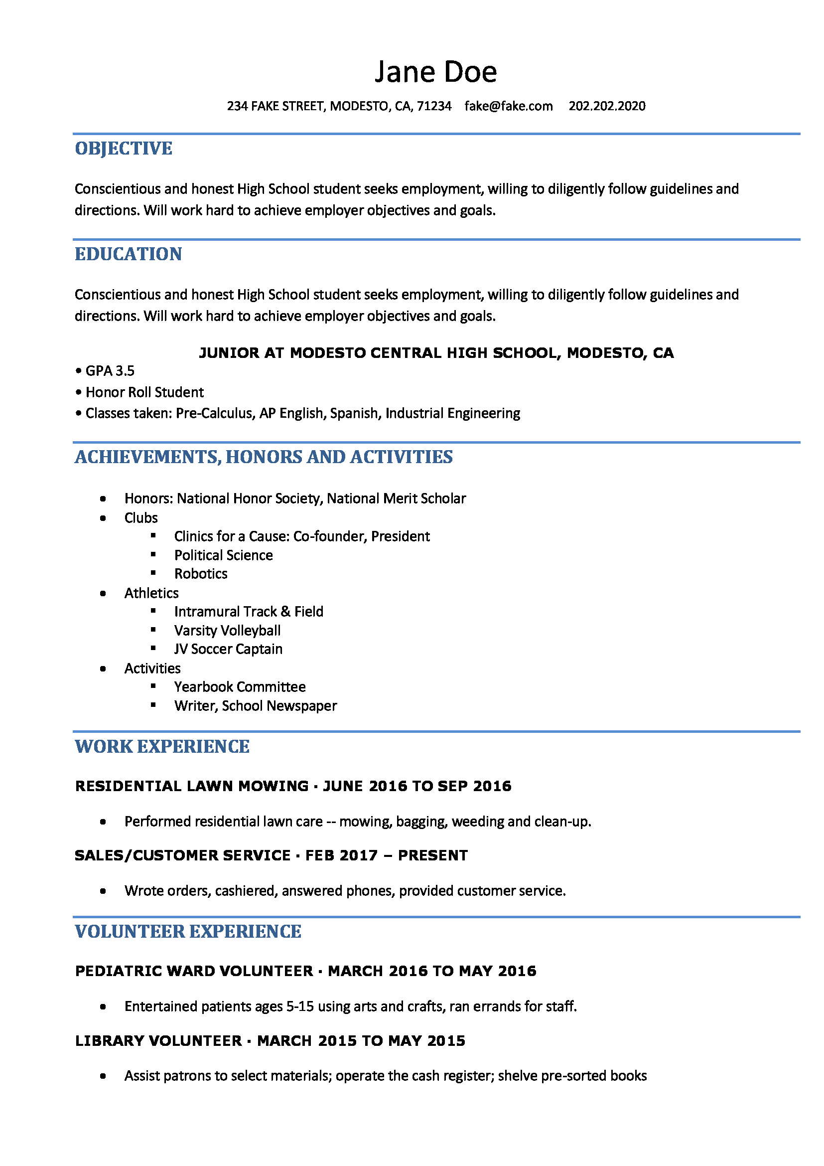 High School Resume