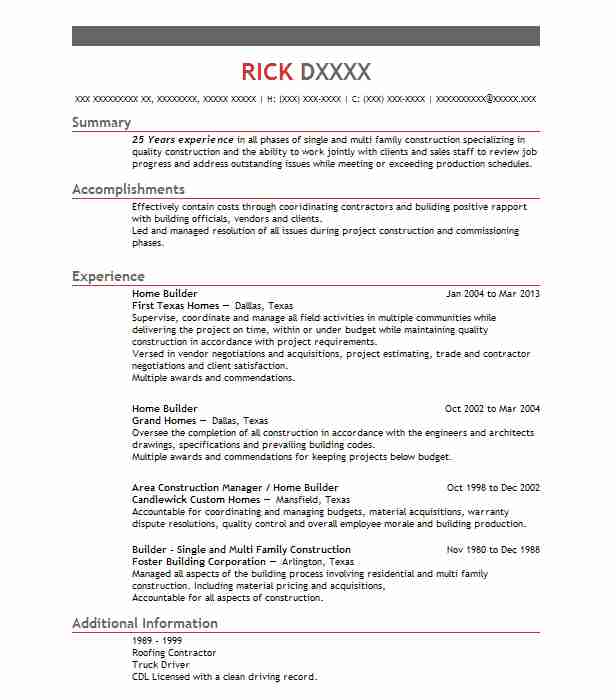 Home Builder Resume Example Holgate Construction
