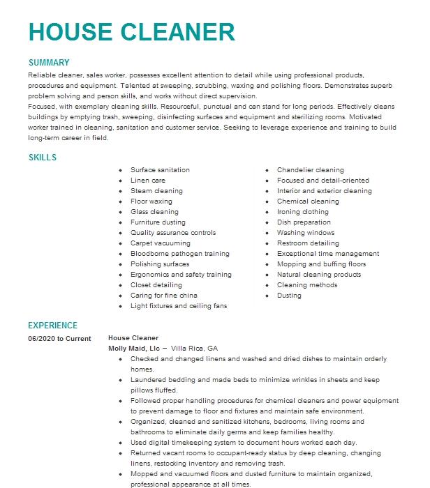 House Cleaner Resume Example Charlene Butler