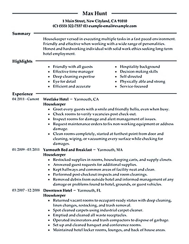 Housekeeper resume should be able to contain and highlight ...