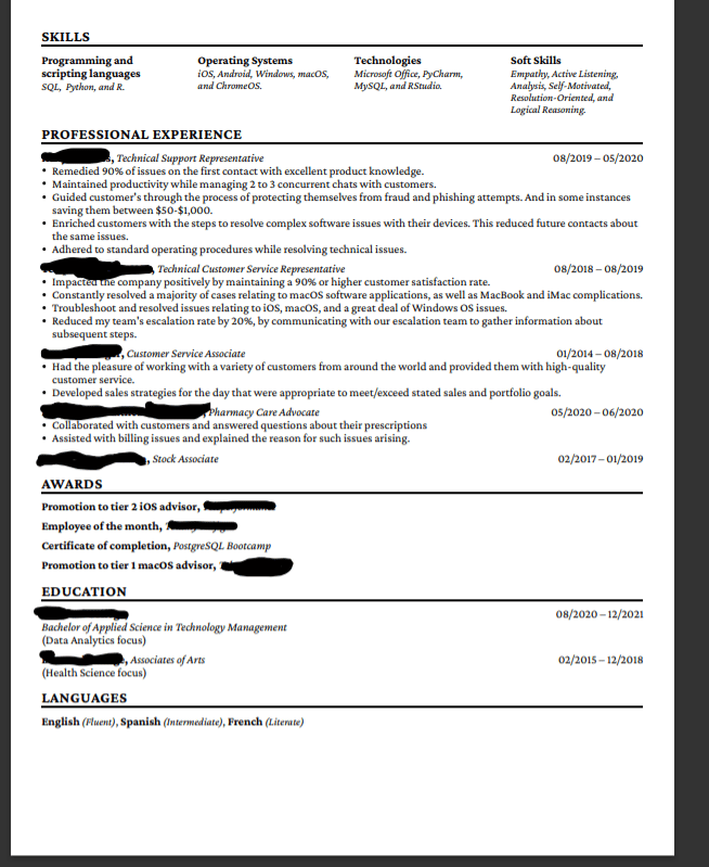 How does this resume look for someone seeking an entry level Data ...
