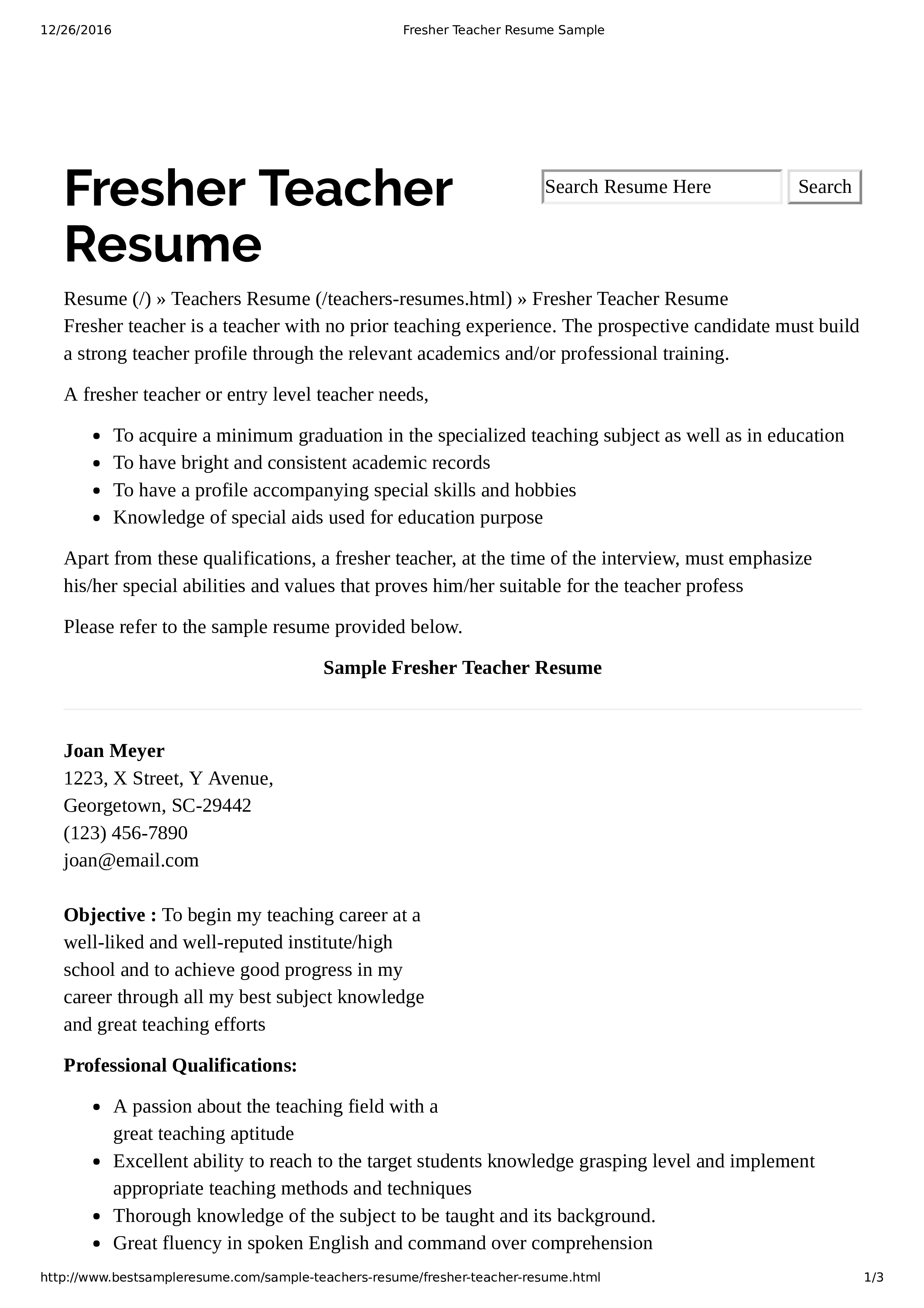 How to create a Preschool Teacher Resume for a teacher ...