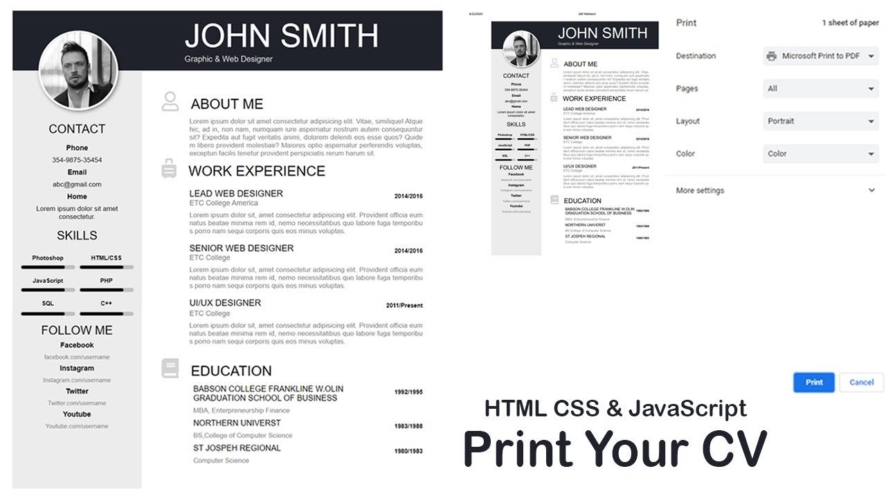how to create cv in html css &  javascript
