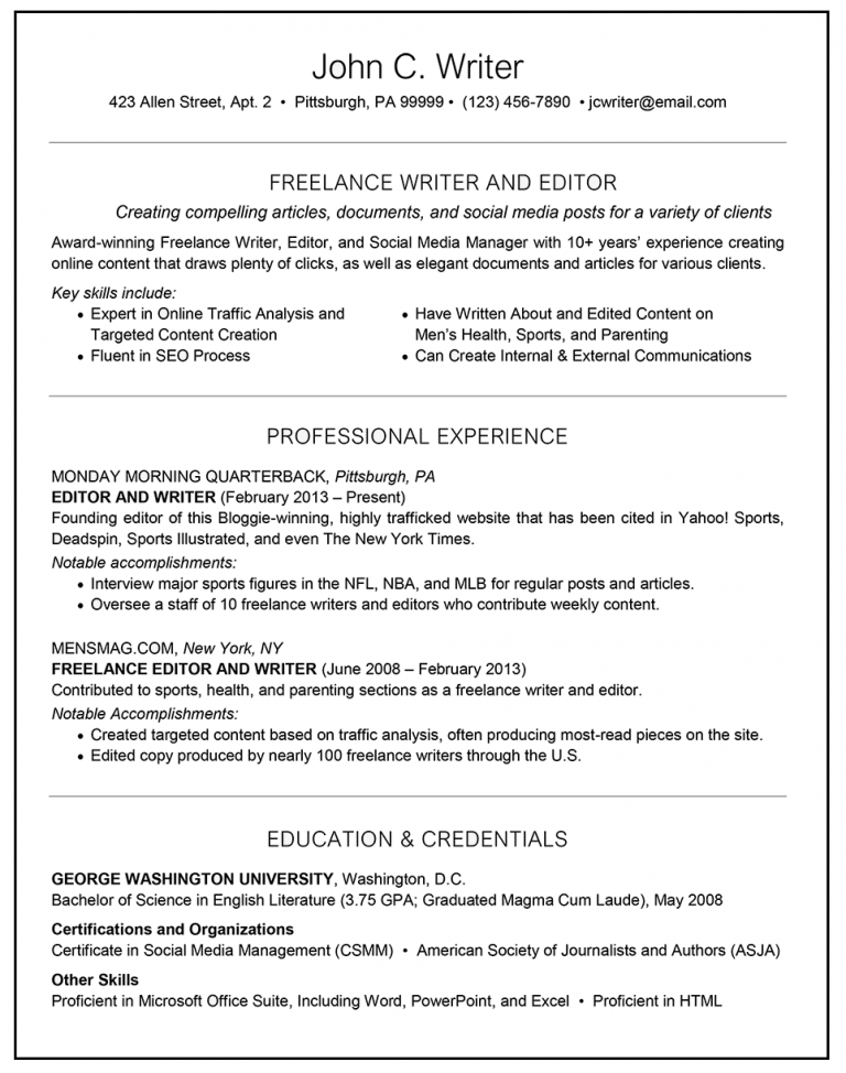 How To List Freelance Work On Resume