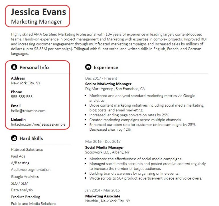 How to List your Contact Info properly on a Resume Header