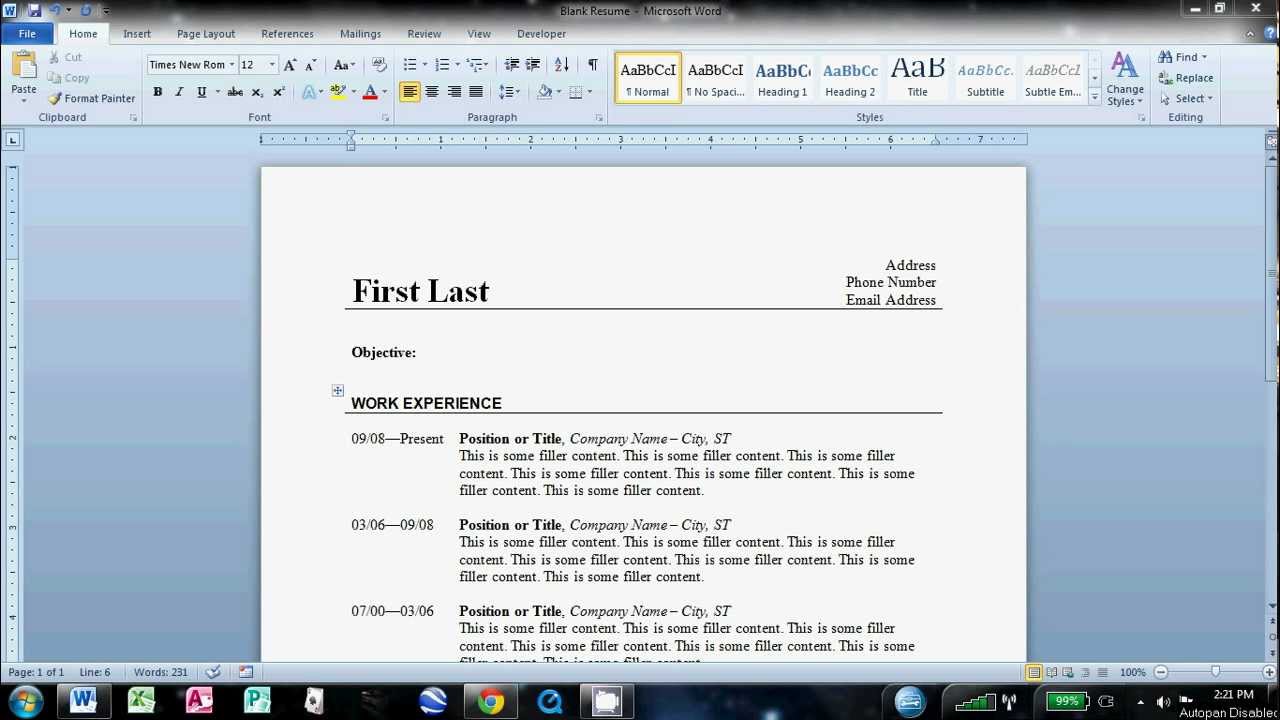 How to Write a Basic Resume in Microsoft Word 2010