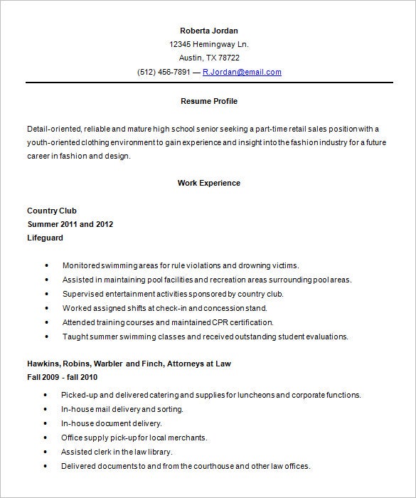 How To Write A Resume For High School Students Template