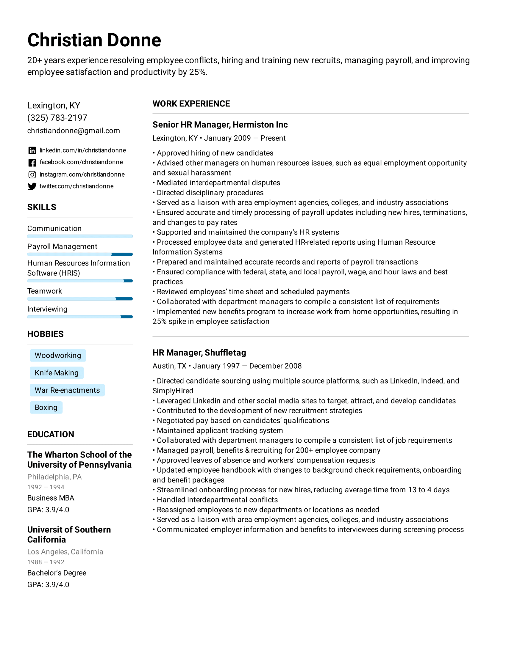 Human Resources Manager Resume Example &  Writing Tips for 2021