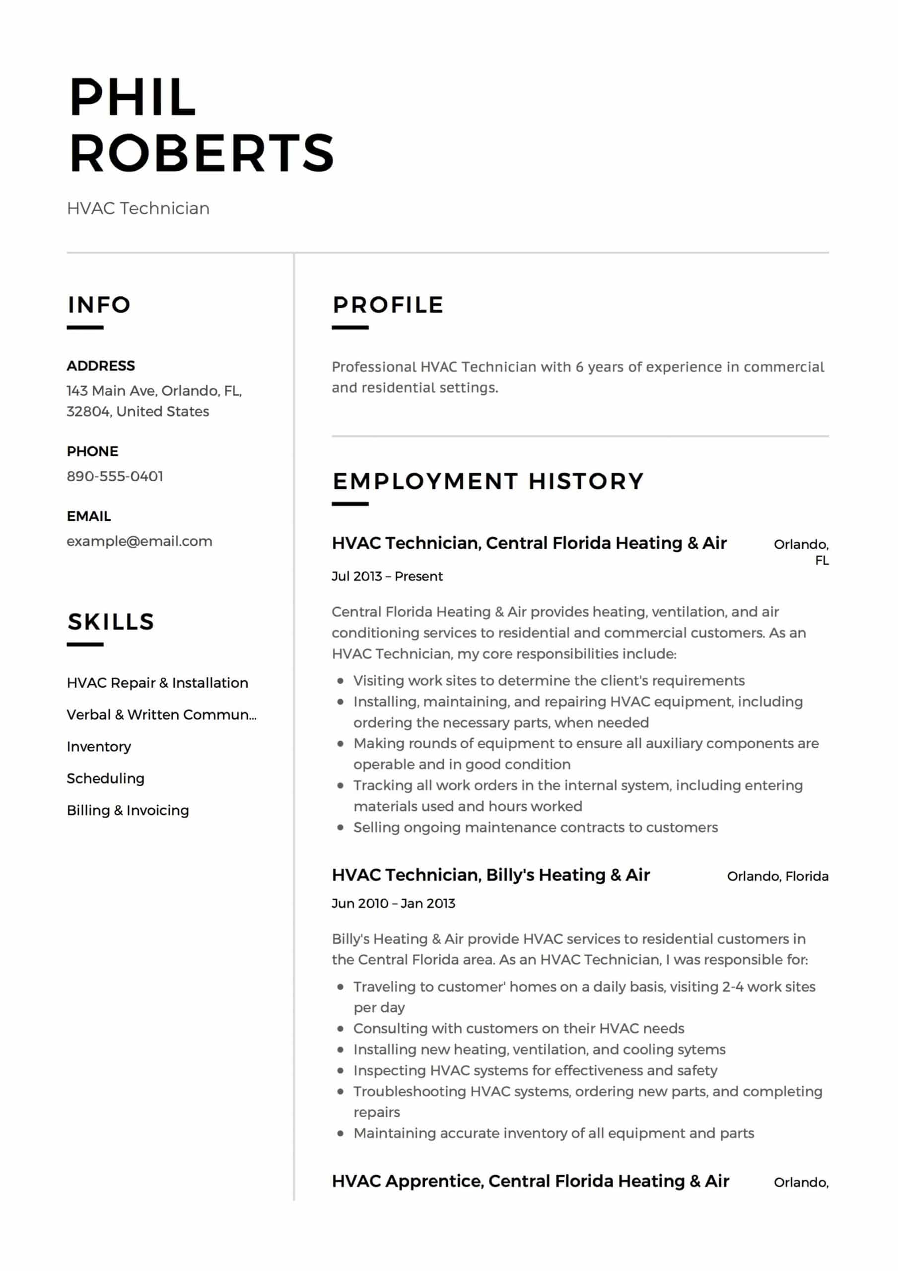 HVAC Technician Resume Guide &  Sample â Resumeviking.com
