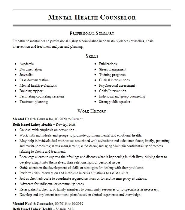 IICAPS Mental Health Counselor Resume Example Family &  Children