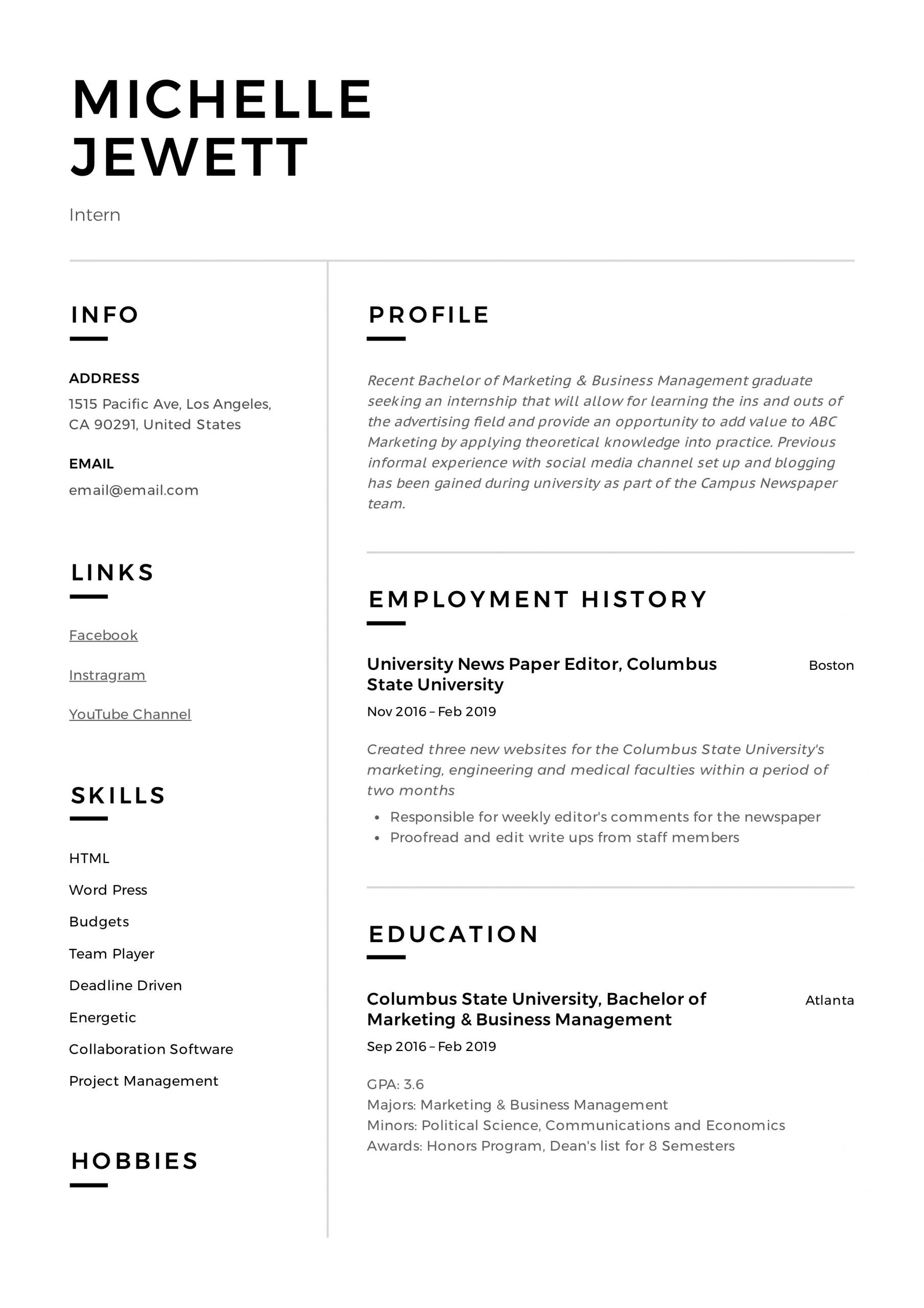 Intern Resume &  Writing Guide