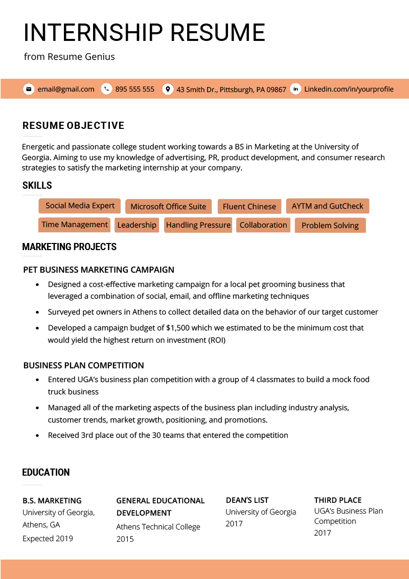 Internship Resume: Examples, Template, &  How to Write Your Own