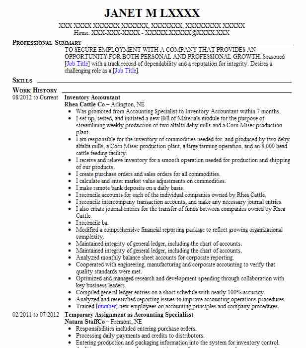 Inventory Accountant Resume Sample