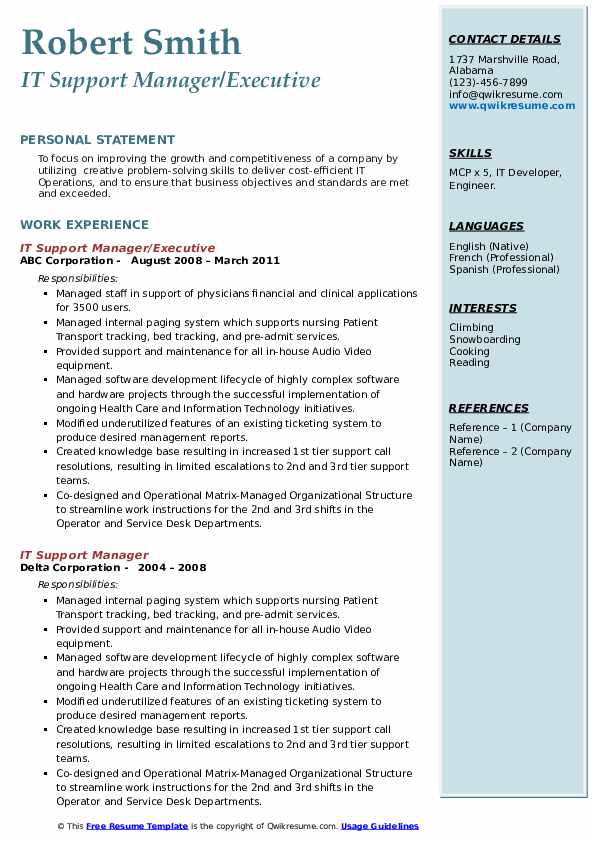 IT Support Manager Resume Samples