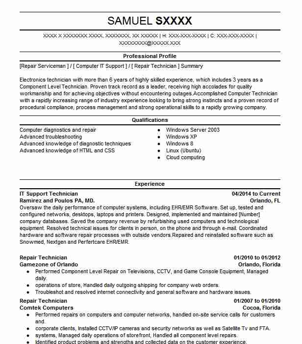 IT Support Technician Resume Example Company Name