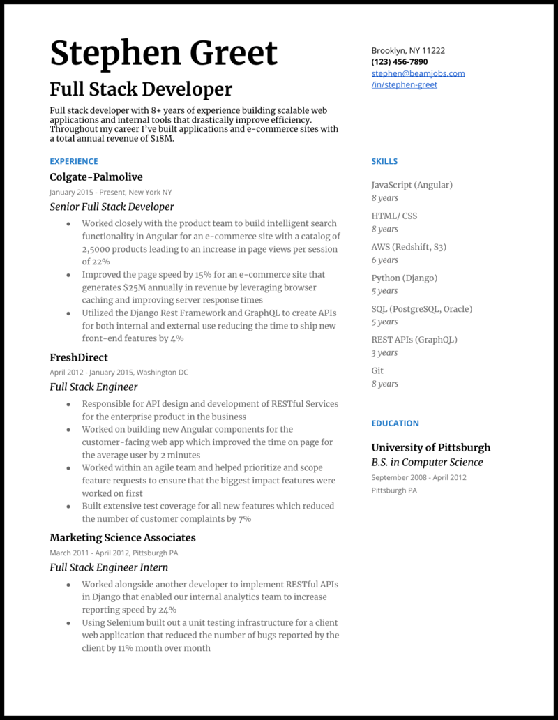 Java Full Stack Developer Resume Sample