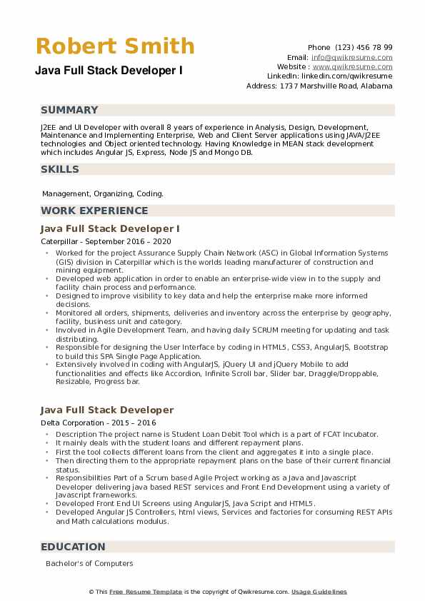 Java Full Stack Developer Resume Samples