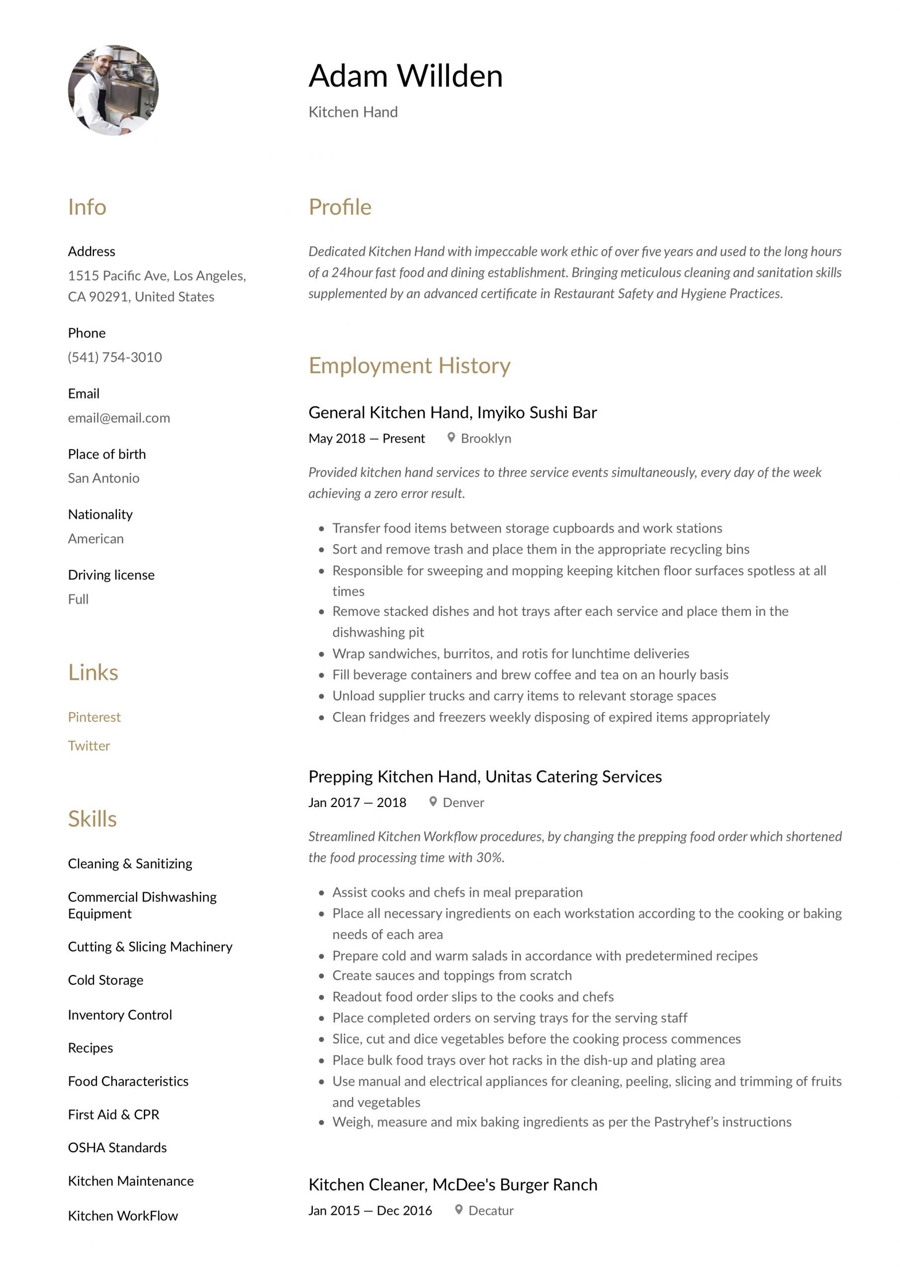 Kitchen Hand Resume &  Writing Guide