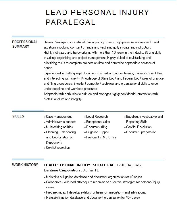 Lead Personal Injury Paralegal Resume Example Children