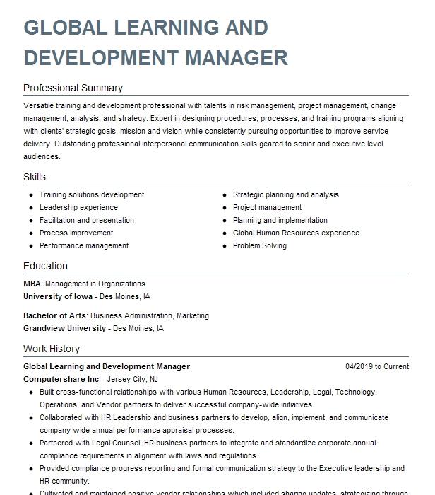 Learning And Development Manager Resume Example SNR Denton