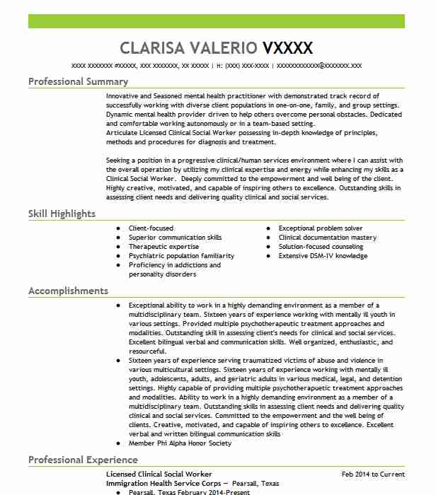 Licensed Clinical Social Worker Resume Example Private Practice ...