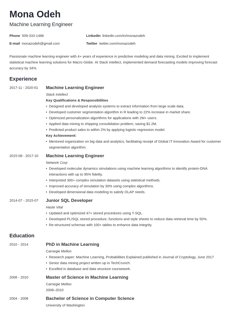 Machine Learning Resume: Samples and Writing Guide