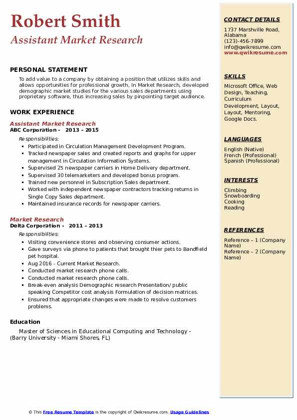 Market Research Resume Samples