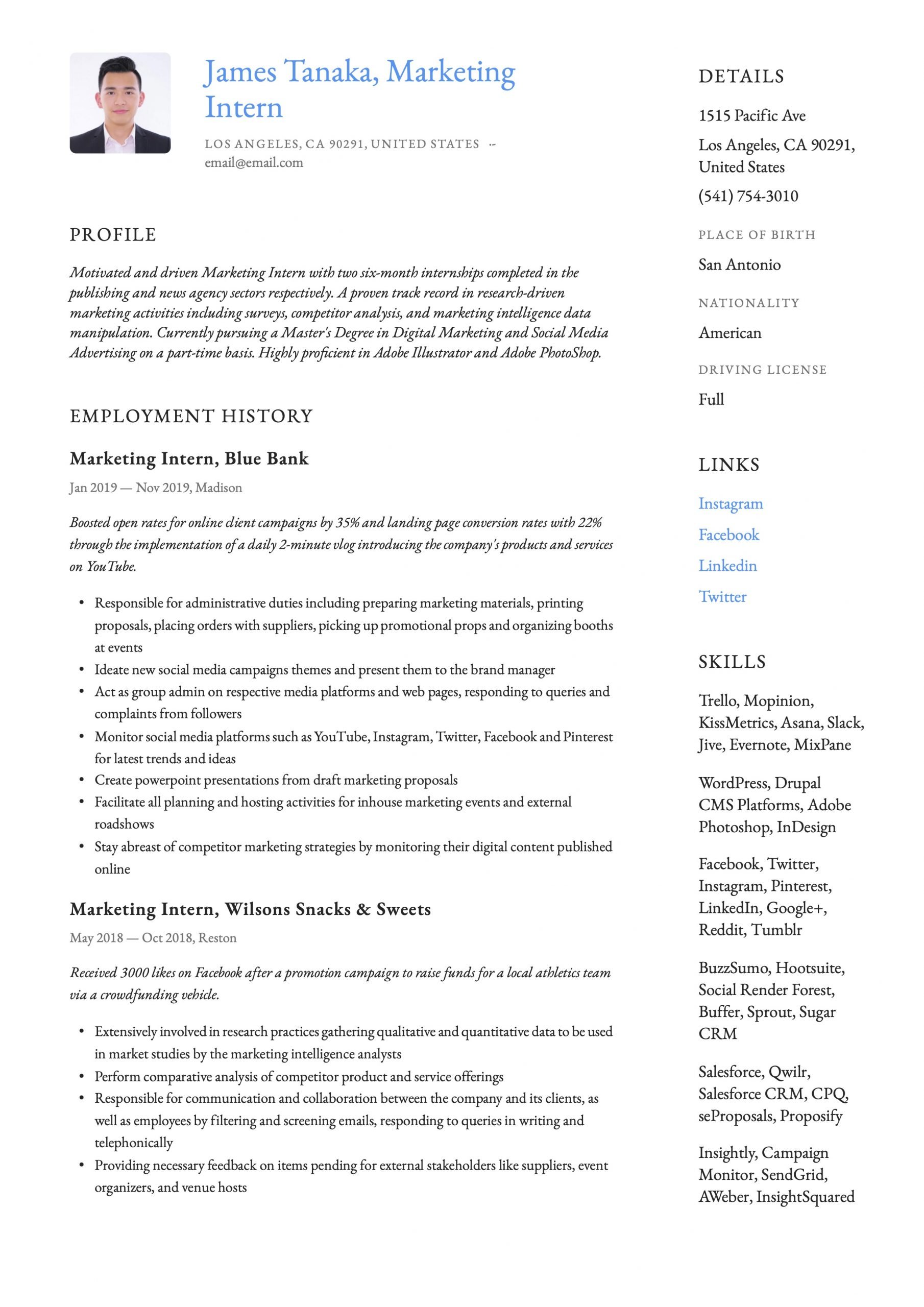 Marketing Intern Resume &  Writing Guide