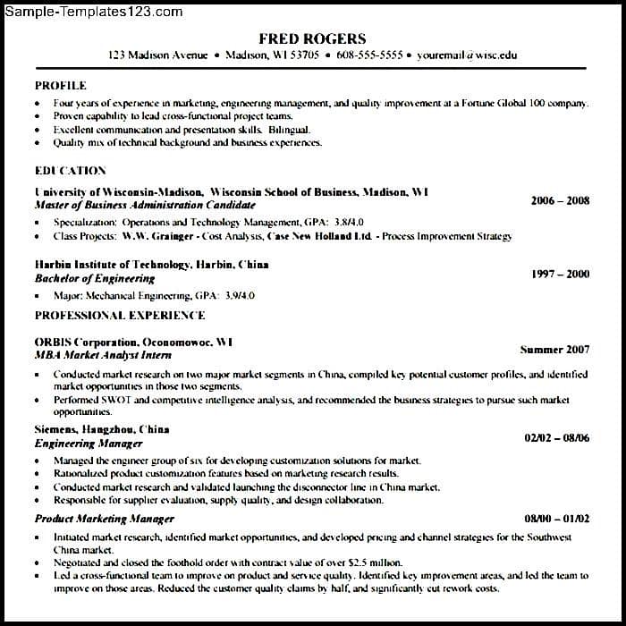 MBA Application Resume Template