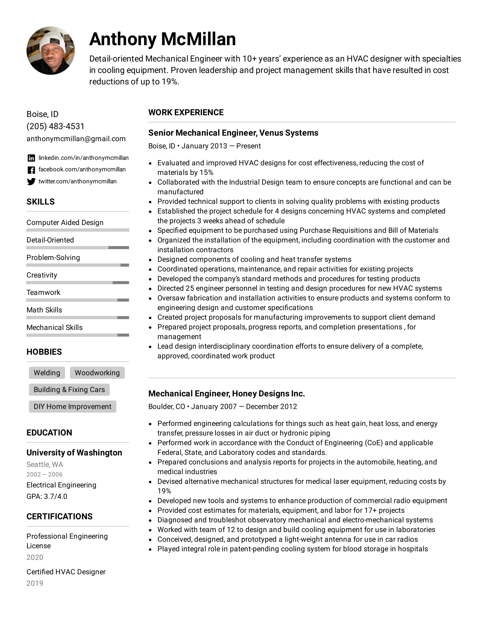 Mechanical Engineer Resume Example &  Writing Tips for 2020