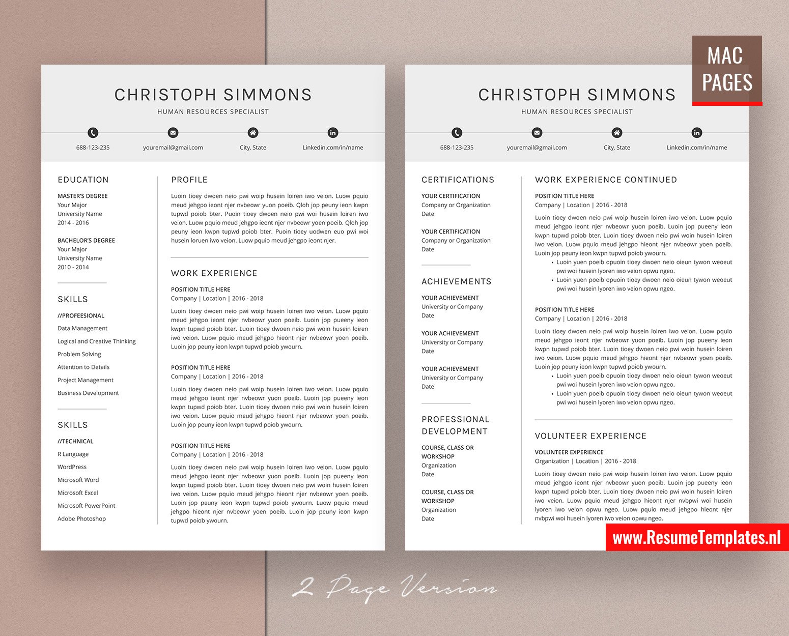 Minimalist CV Template for Mac Pages, Cover Letter ...