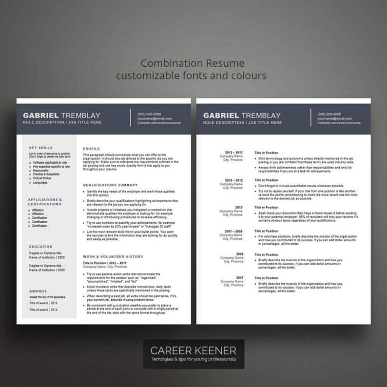 Modern Resume Template 2 Page Combination Resume / Cv