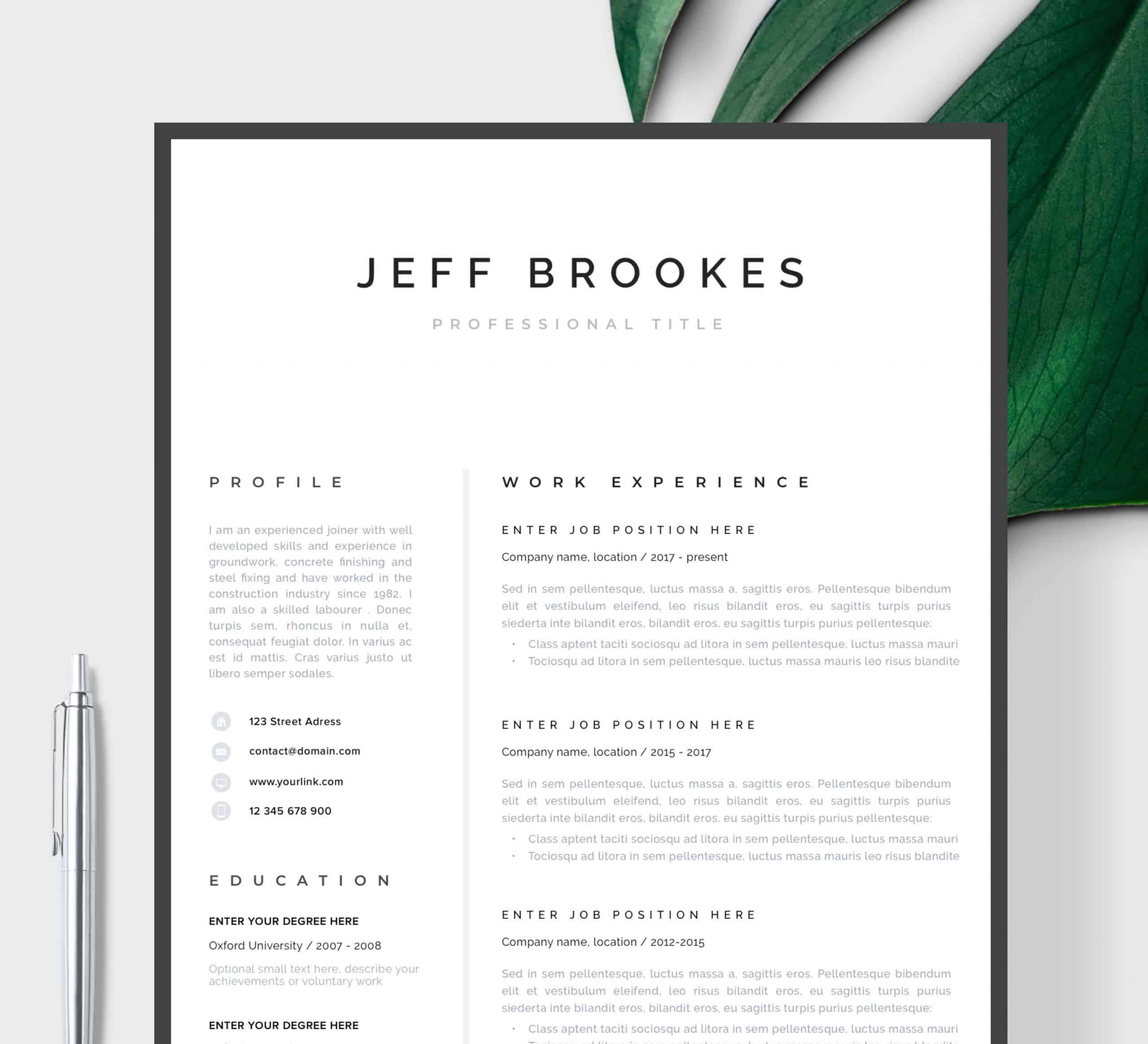 Modern Simple Professional Experienced Modern Resume Templates