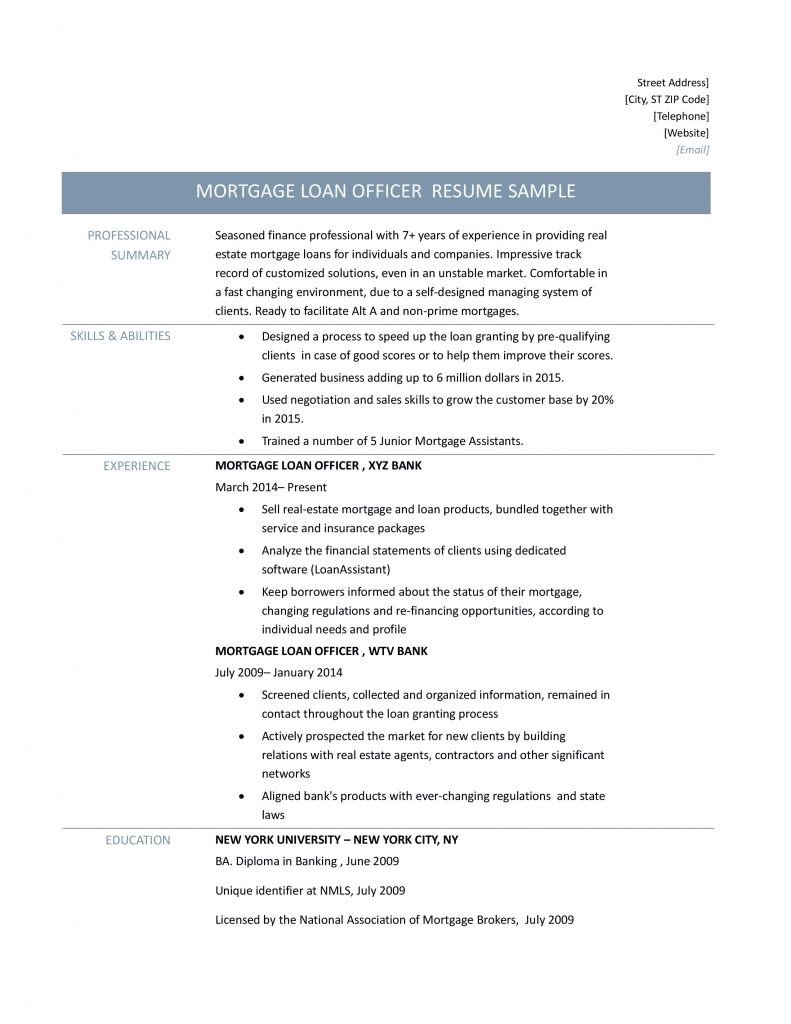 Mortgage Loan Officer Resume Samples Tips and Templates