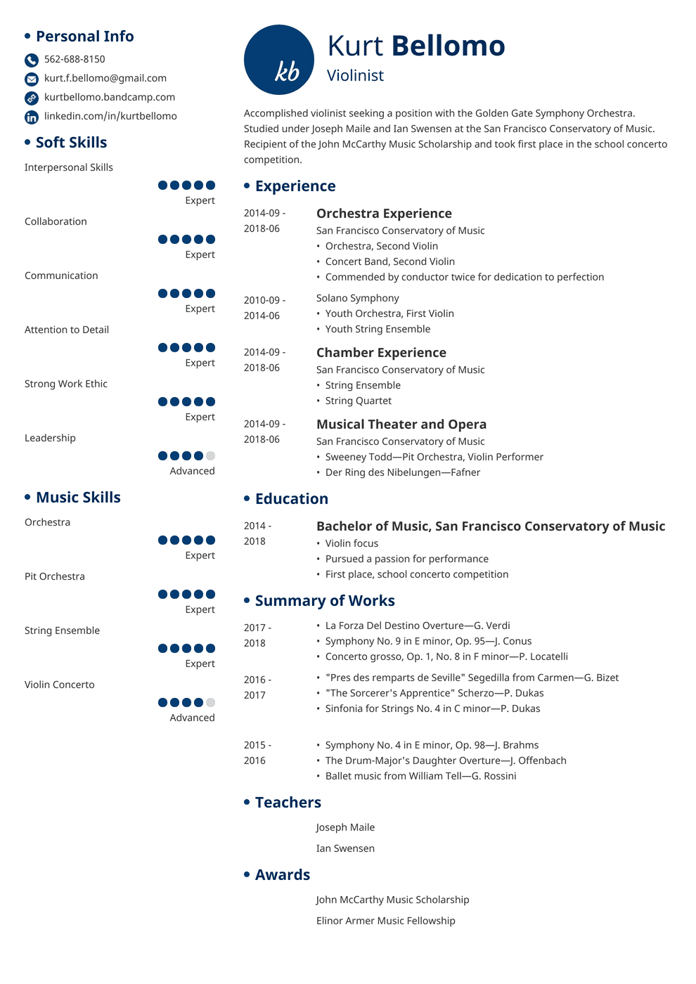 Music Resume (Template with Examples for a Musician)