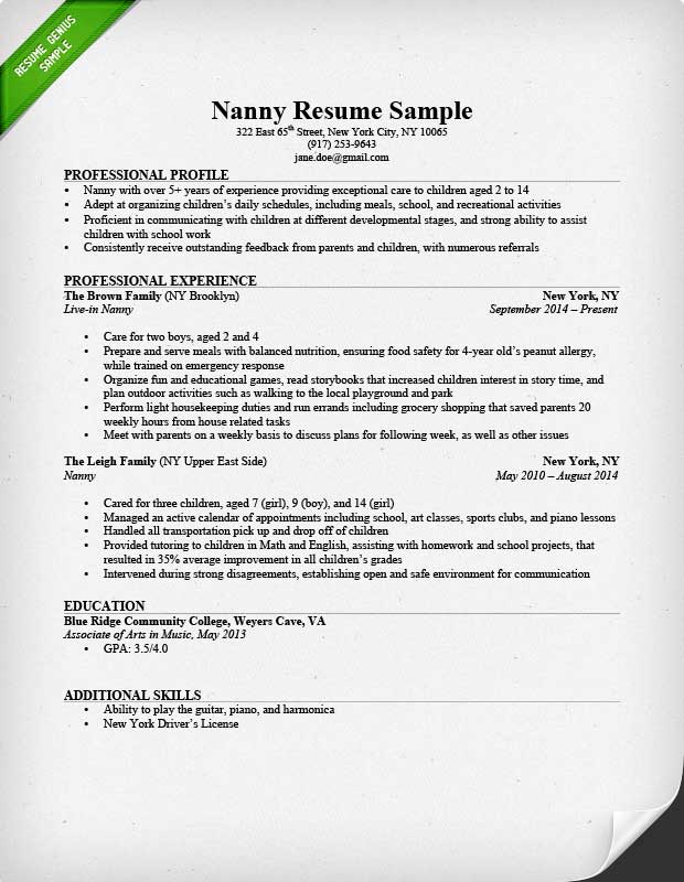 Nanny Resume Sample &  Writing Guide