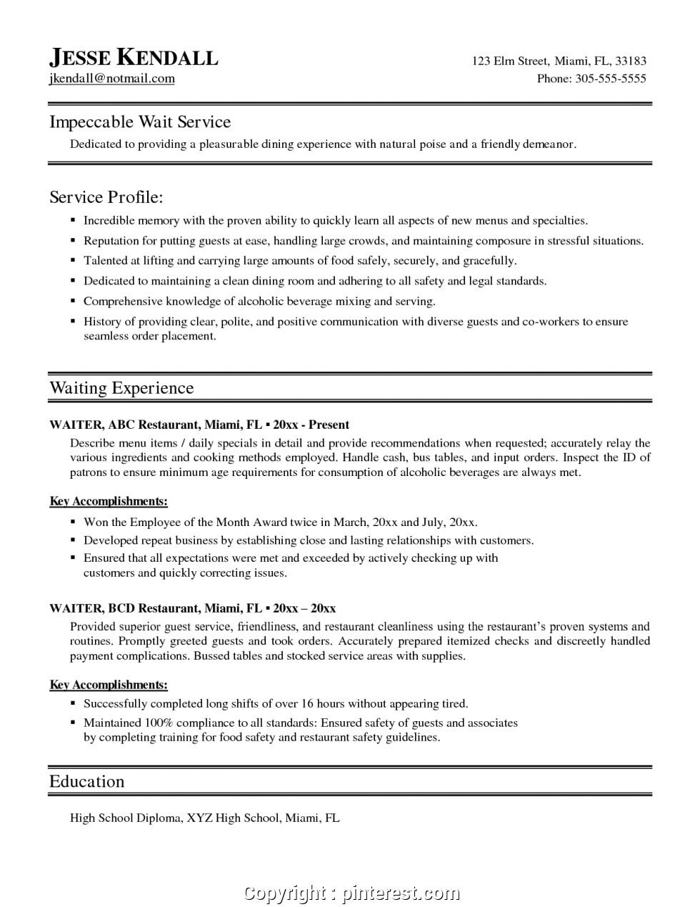 New Waitress Resume Examples Sample Waitress Resume ...