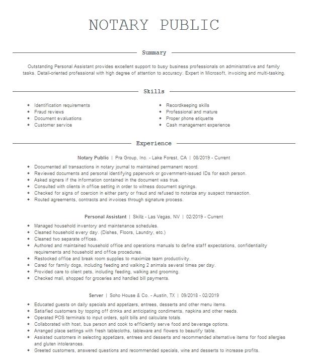 Notary Public Resume Example Self Employed