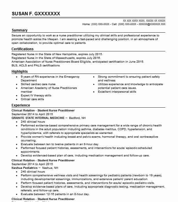 Nurse Practitioner Student Resume Examples