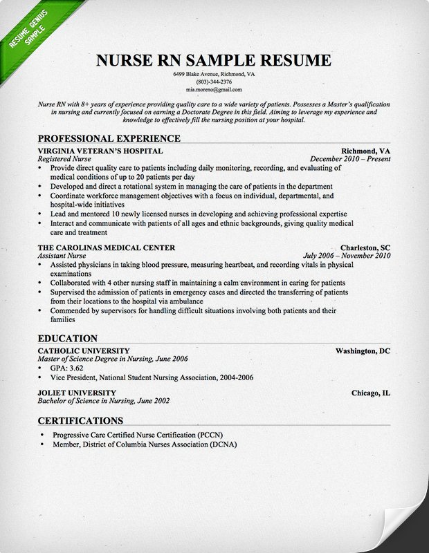 Nursing Resume Sample &  Writing Guide