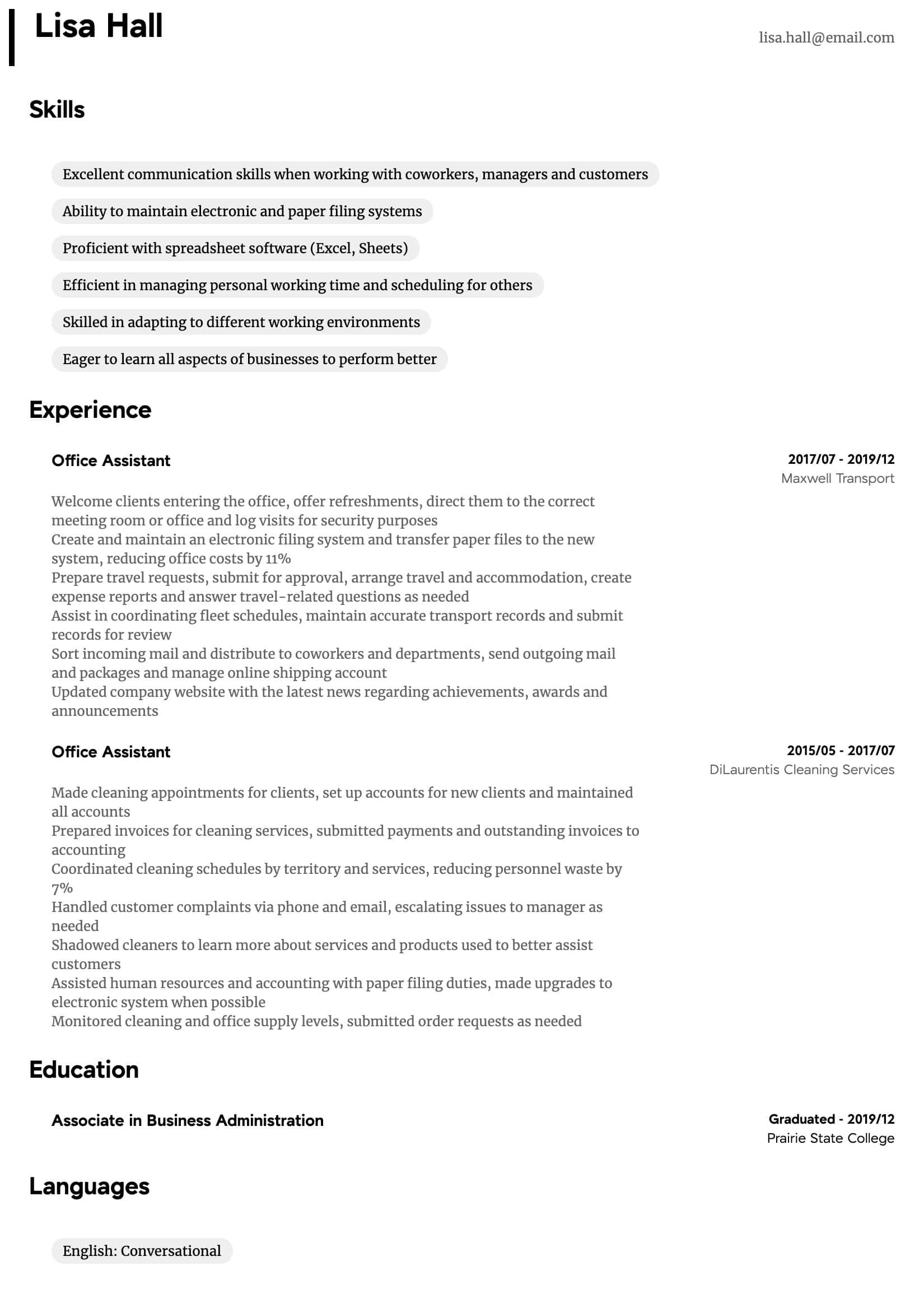 Office Assistant Resume Samples
