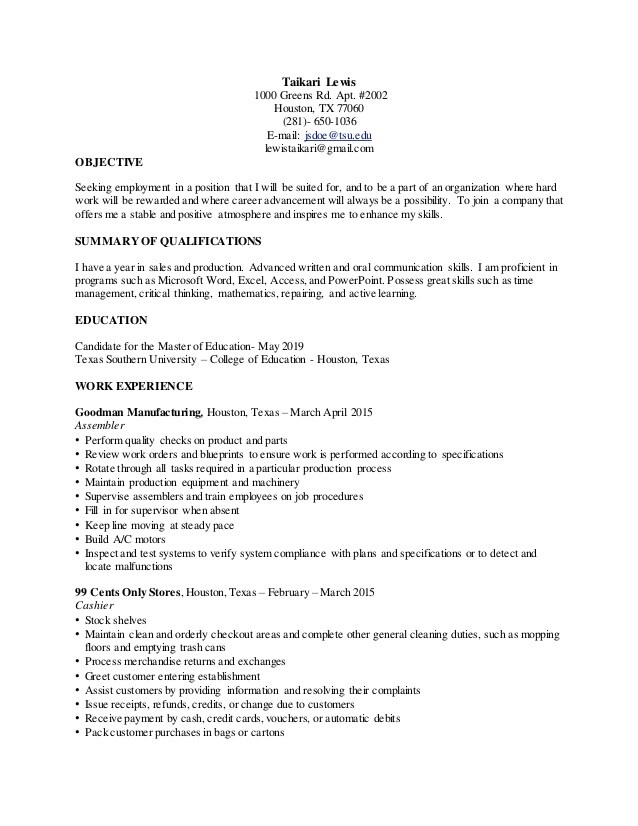 Official Resume For College