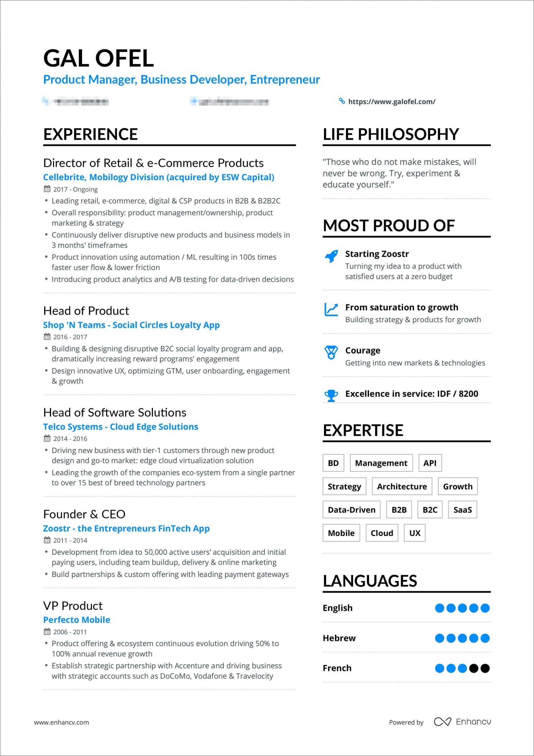 One Page Resume Sample