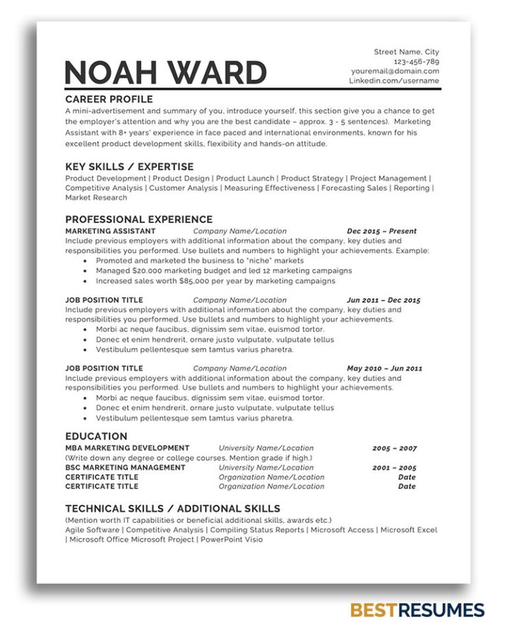 One Page Resume Template Noah Ward