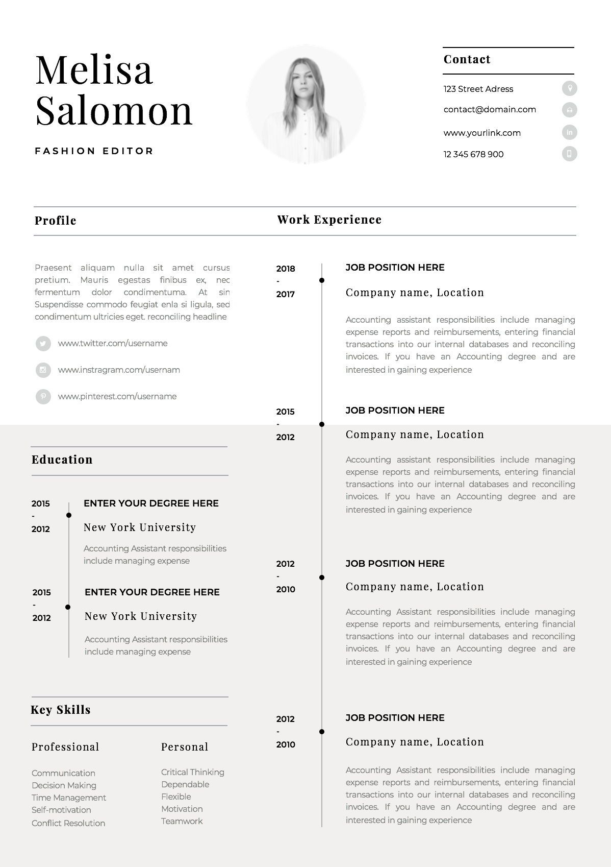 One page resume template with photo for word &  pages CV Template with ...