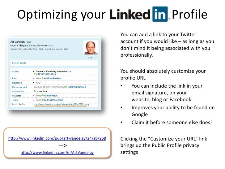 Optimizing your LinkedIn Profile You