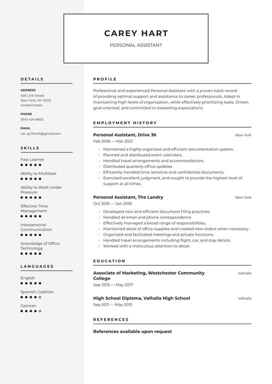 Personal Assistant Resume Examples &  Writing tips 2021 (Free Guide)
