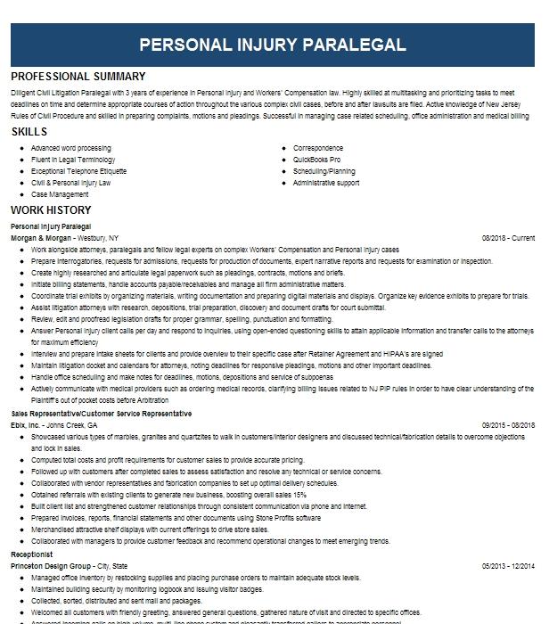 Personal Injury Paralegal Resume Example Morgan &  Morgan