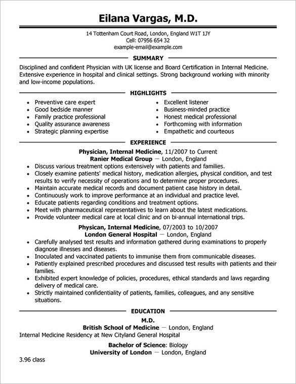 Physician Resume Template